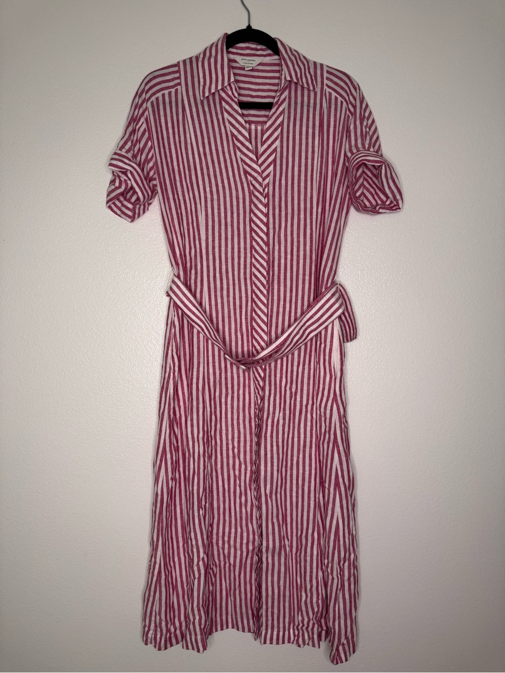 Banana Republic Red and White Striped Midi Shirt Dress Linen Blend